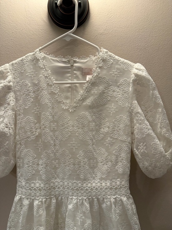 Rachel Parcell White Lace Puff Sleeve V-Neck Midi Dress XS - Picture 5 of 7